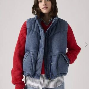 Levi's Blue Denim Puffer Vest with Front Pockets